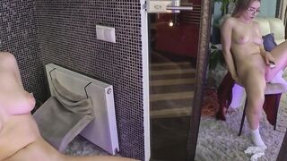 Babyhunters Gets Off in the Mirror With a Plug in Her Ass and a Clit Sucker Locked On