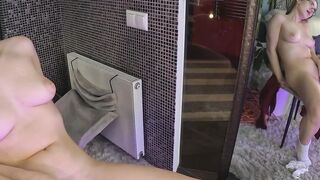 Babyhunters Gets Off in the Mirror With a Plug in Her Ass and a Clit Sucker Locked On