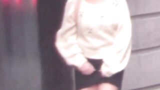 Girls release golden juice from their hairy pussy in urinal