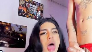 Shemale eagerly deepthroats a big trans cock
