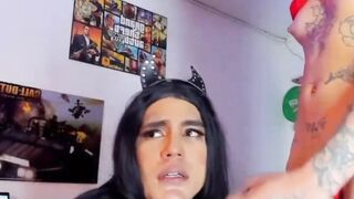 Shemale eagerly deepthroats a big trans cock