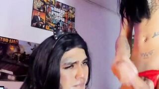 Shemale eagerly deepthroats a big trans cock