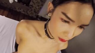 Big tits Thai shemale sucking white dick and tranny enjoyed anal fucking