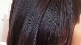 Petite japanese Virgin Teen talk to give her first blowjob to older guy