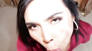 Petite kinky Asian ladyboy pounded with big white cock and dildo