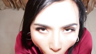 Petite kinky Asian ladyboy pounded with big white cock and dildo
