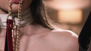 Mature petite blonde MILF teases and dominates a new lesbian sub