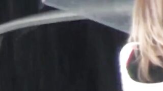 Babes wipe pussy after a leak in a shared public restroom