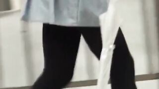 Babes wipe pussy after a leak in a shared public restroom