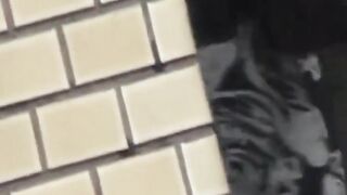 Babes wipe pussy after a leak in a shared public restroom