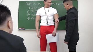 Teacher Ryuji and Hiroya teach a lazy student some hands on anal lesson
