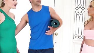 Trying gym equipment with free use pussies in a threesome