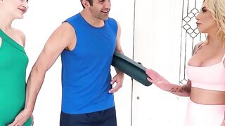 Trying gym equipment with free use pussies in a threesome