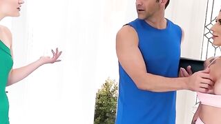 Trying gym equipment with free use pussies in a threesome