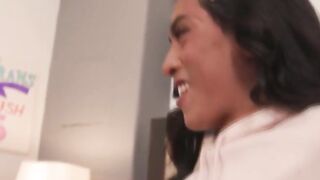 Banging my TS Ebony roommates tight ass on the bed