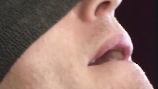 Logan Stone shoots a load in his own face after getting wanked upside down