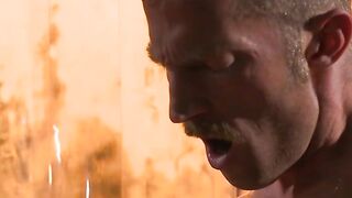 Helpless Colt Rivers trapped inside a cage while Adam Herst anal fucks him