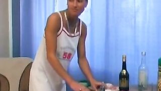 Big titted slut rides hard pole