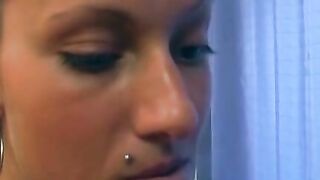 Big titted slut rides hard pole