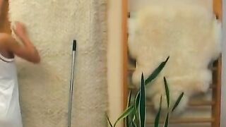 Big titted slut rides hard pole