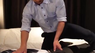 Bound Kosuke begs for cum as Asian Hiroya edges him with kinky toys