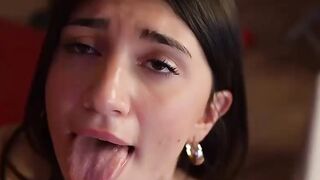 Busty teen get facial after footjob titjob and hard pounding