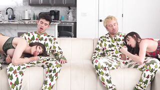 Teen stepdaughter and big tits MILF stepmom gets horny for the Christmas