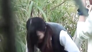 Voyeur films schoolgirls flashing pussies while peeing outside