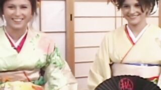 Geishas Sakura and Sayuri share two dicks in a nasty group