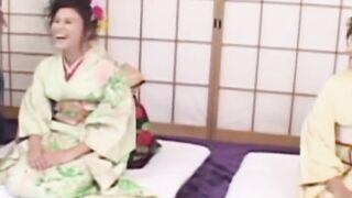 Geishas Sakura and Sayuri share two dicks in a nasty group