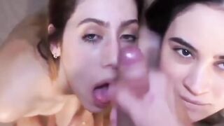 Two sluts share facial after hard pounding in hardcore 3some