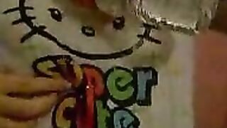 Shaved pussy is caressed