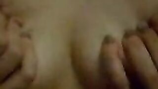 Shaved pussy is caressed