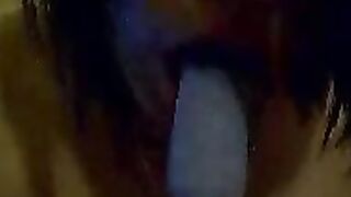 Shaved pussy is caressed