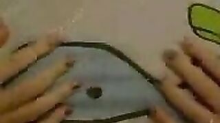 Shaved pussy is caressed