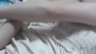 Origami girl fingers her hairy cunt then switches to vibrator