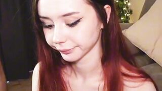 Redhead Camgirl in Black Stockings Gets Rough Throat Fuck and Intense Pounding