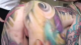 Tattooed slut Piggy Mouth deep throats like never before