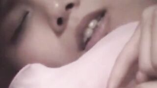 Horny Asian rubs shaved cunt while perv watches live