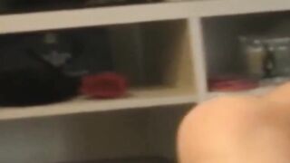 Thick Asian gives pussy rubbing show to a stalker voyeur