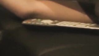 Thick Asian gives pussy rubbing show to a stalker voyeur