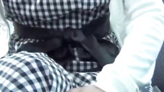 Naughty girls bag golden stream during taxi ride home