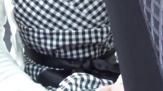Naughty girls bag golden stream during taxi ride home