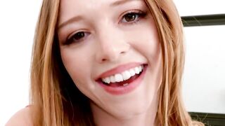 Petite stepsister swallows big dick and pounded tight pussy on big dick