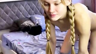 Cute teen with pigtails gets facial after hard pounding
