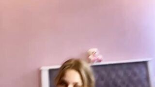Cute teen with pigtails gets facial after hard pounding