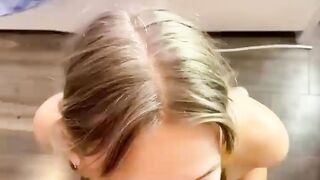 Cute teen with pigtails gets facial after hard pounding