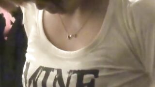 Beautiful teen teasing her hairy pussy while moaning from joy