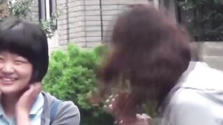 Naughty schoolgirls are peeing outside after school let out