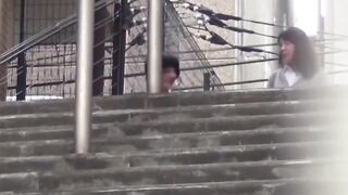 Naughty schoolgirls are peeing outside after school let out